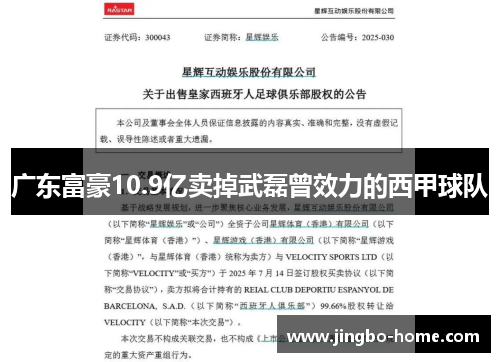 广东富豪10.9亿卖掉武磊曾效力的西甲球队